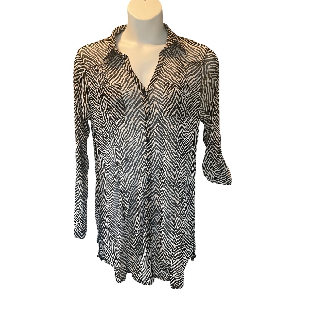 Womens Y2K Animal Print Sheer Mesh Longline Tunic 1X Indie Sleeze Mob Wife Zebra
